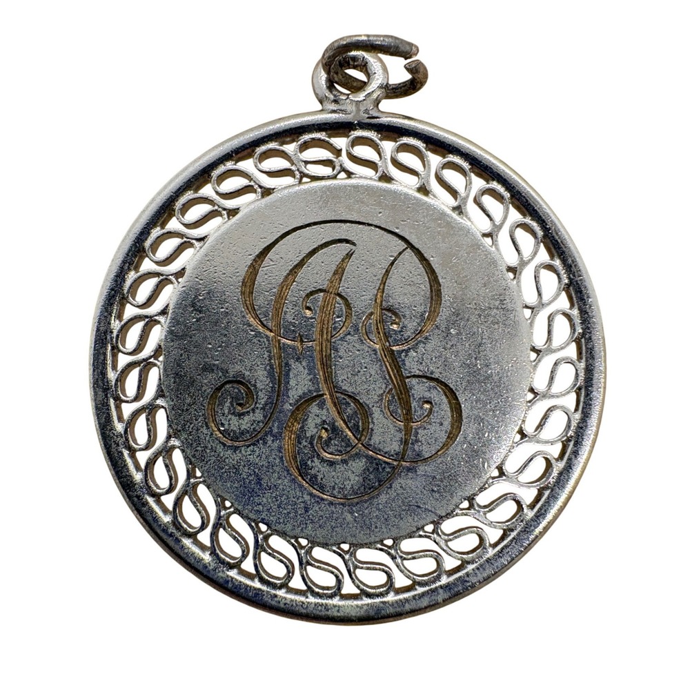 Vintage 1971-1972 Co Capt Peppers Monogrammed Round Scroll Border Pendant Silver